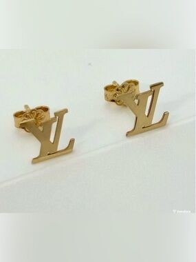Gold LV Initial Stud Earrings